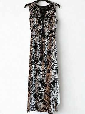 Stella and Julie Tropical Maxi Dress Black White Women's Size Small